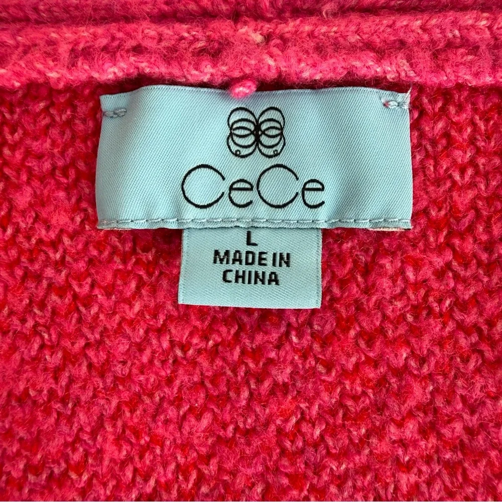 CeCe V-Neck Heart Jacquard Button Up Cardigan Sweater Size Large